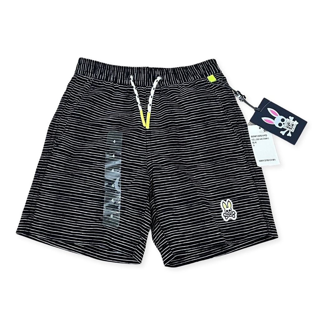 🆕🏷️ Psycho Bunny Lukas Hand Drawn Black Kids' Swim Trunks in Black